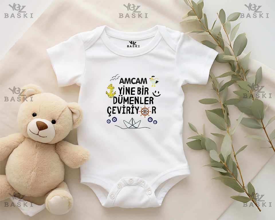 Amcam Yine Bir Dümenler Çeviriyor Baskılı Bebek Zıbını