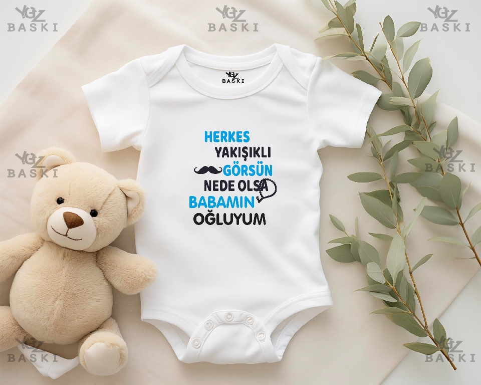 Herkes Yakışıklı Görsün Nede Olsa Babamın Oğluyum Baskılı Bebek Zıbını