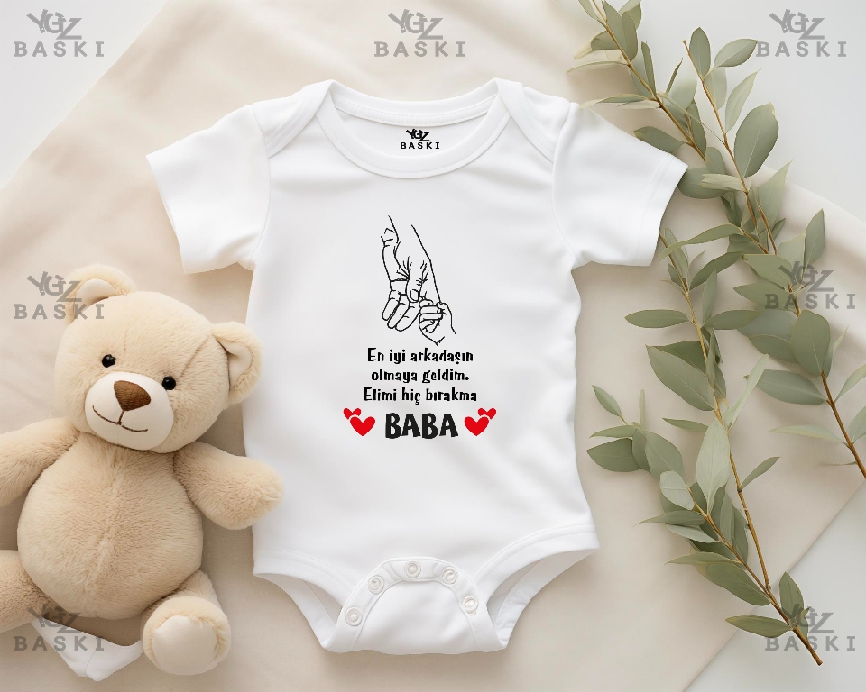 En İyi Arkadaşın Olmaya Geldim. Elimi Hiç Bırakma BABA Baskılı Bebek Zıbını
