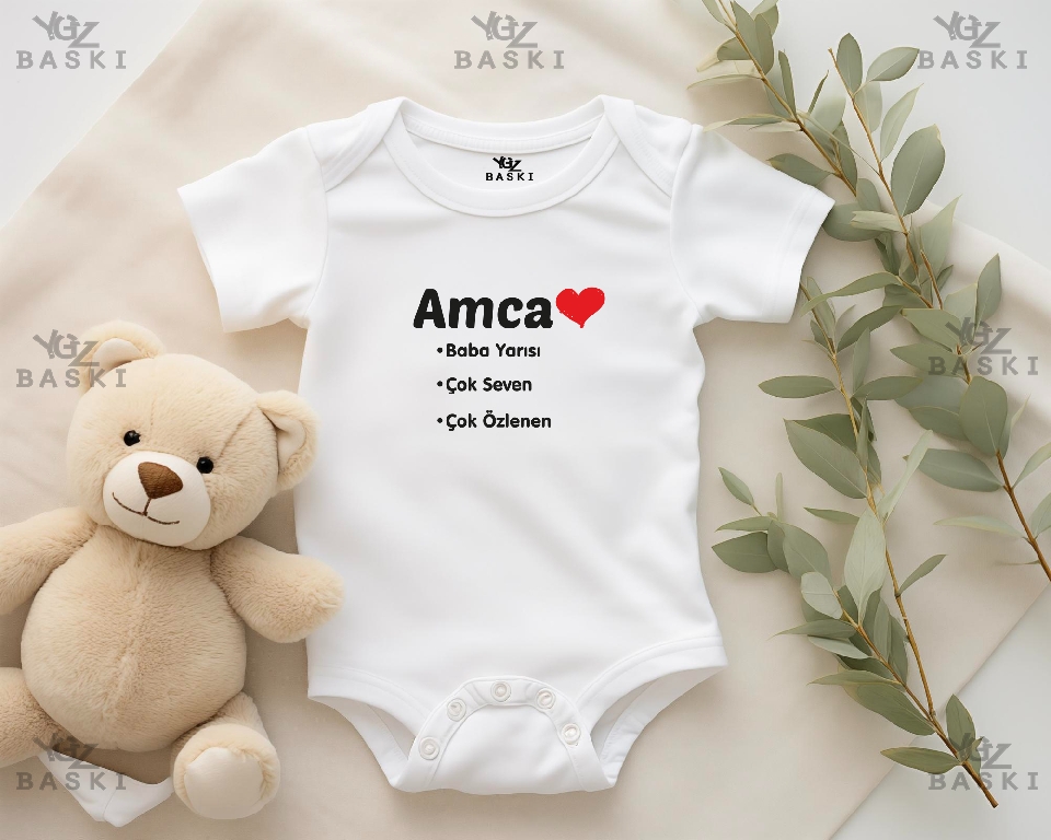 Amca; Baba Yarısı, Çok Seven, Çok Özlenen  Baskılı Bebek Zıbını