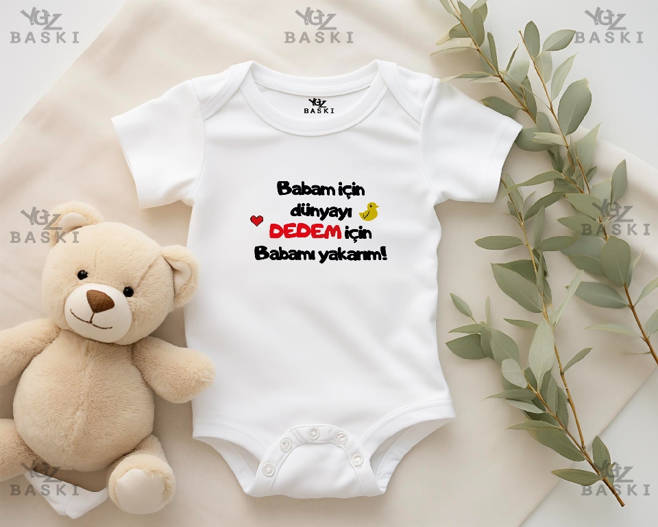 Babam İçin Dünyayı Dedem İçin Babamı Yakarım 3 Baskılı Bebek Zıbını
