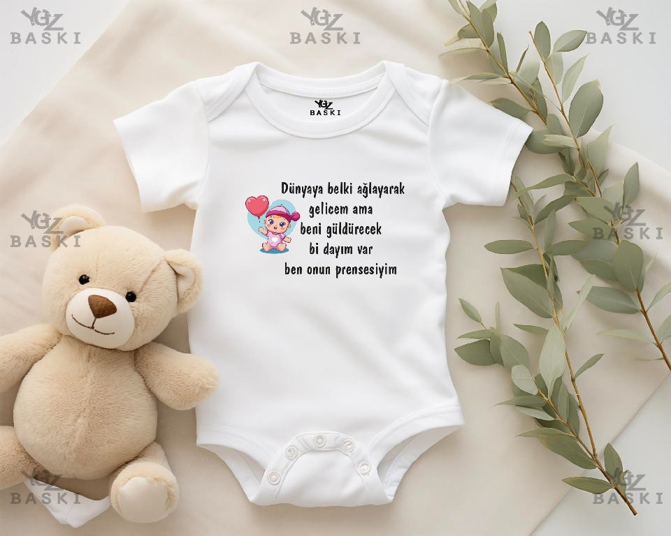 Dünyaya Belki Ağlayarak Geleceğim ama Beni Güldürecek Bir Dayım Var Baskılı Bebek Zıbını 2