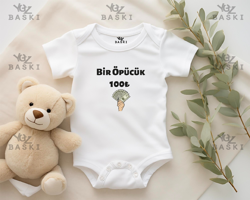 Bir Öpücük 100₺ Baskılı Bebek Zıbın