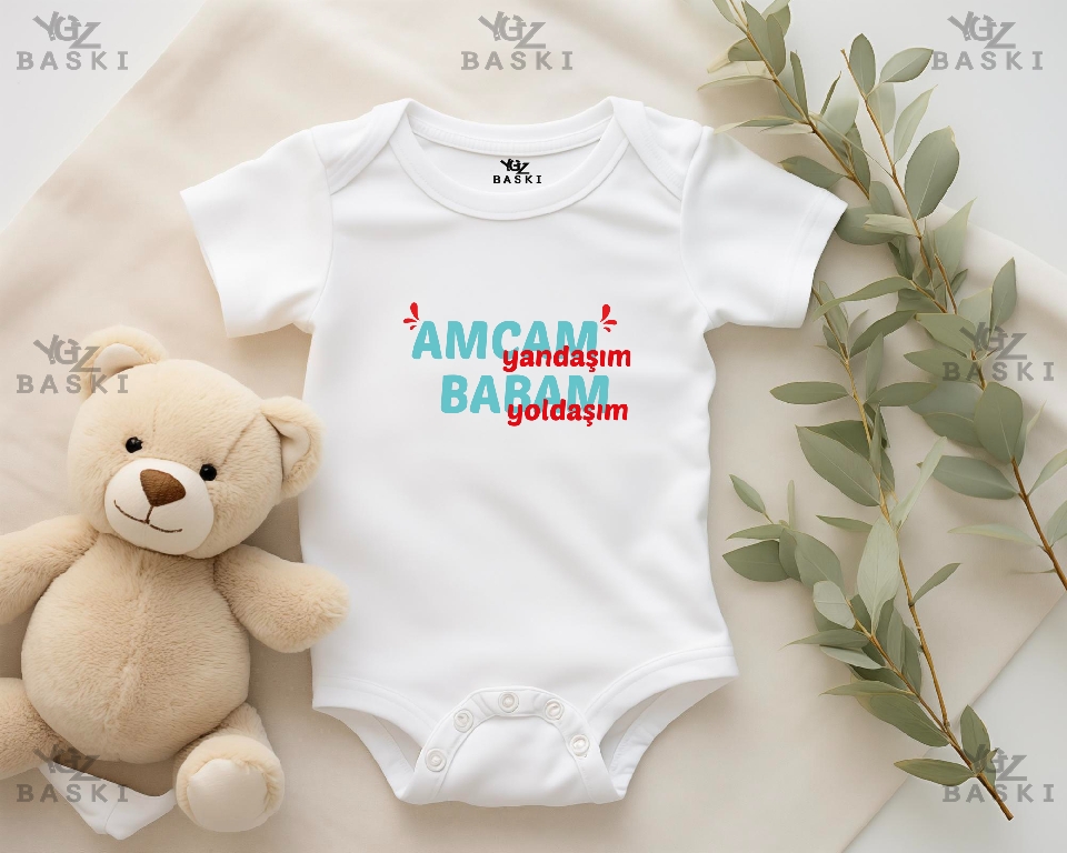 Amcam Yandaşım Babam Yoldaşım Baskılı Bebek Zıbını