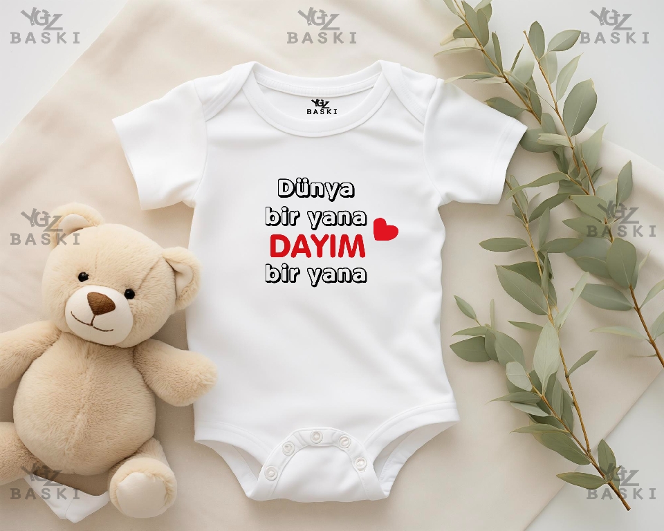 Dünya Bir Yana Dayım Bir Yana Baskılı Bebek Zıbını