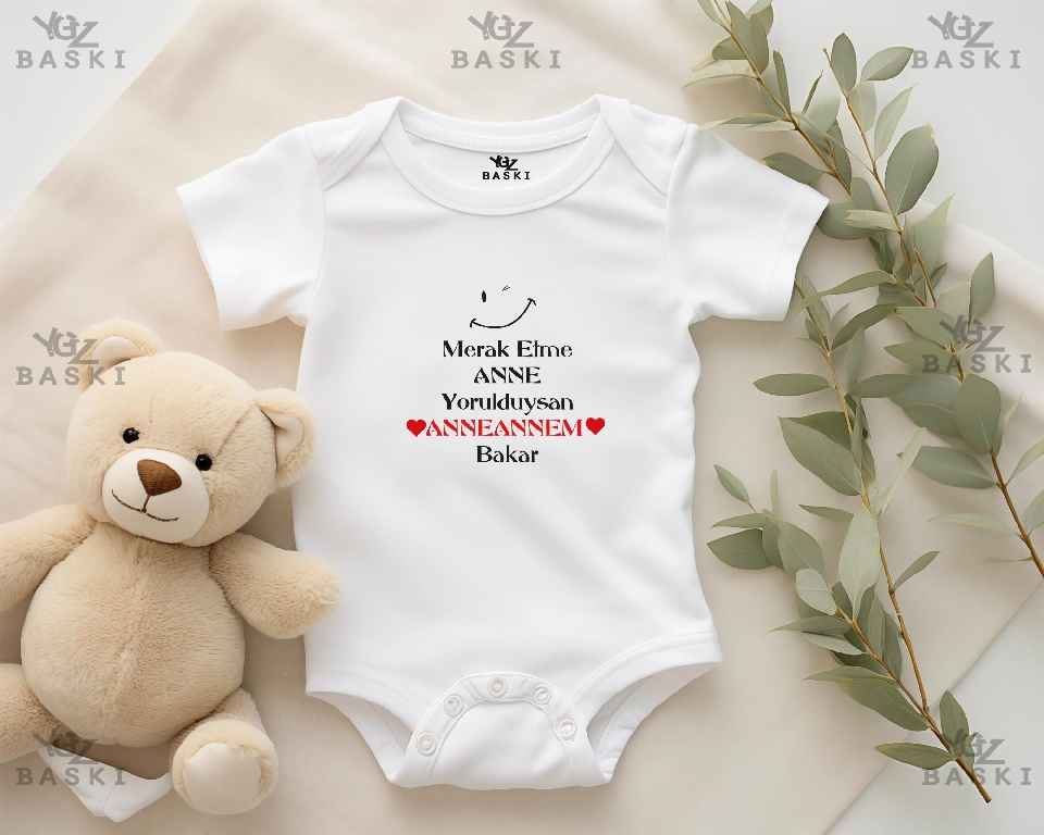 Merak Etme Anne Yorulduysan Anneannem Bakar Baskılı Bebek Zıbını