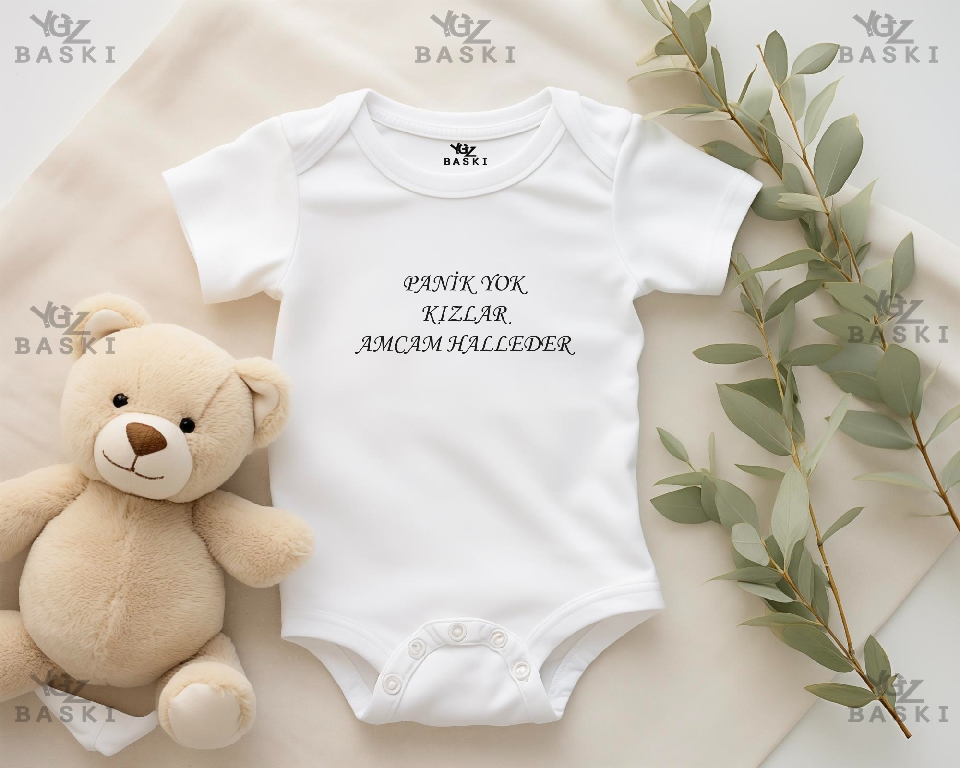Panik Yok Kızlar Amcam Halleder Baskılı Bebek Zıbını