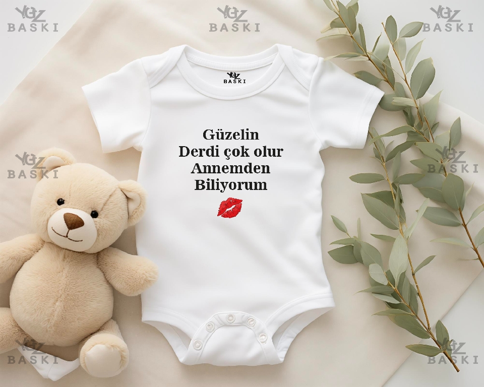 Güzelin Derdi Çok Olur Annemden Biliyorum Baskılı Bebek Zıbını