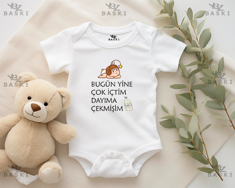 Bugün Yine Çok İçtim Dayıma Çekmişim Baskılı Bebek Zıbını 2