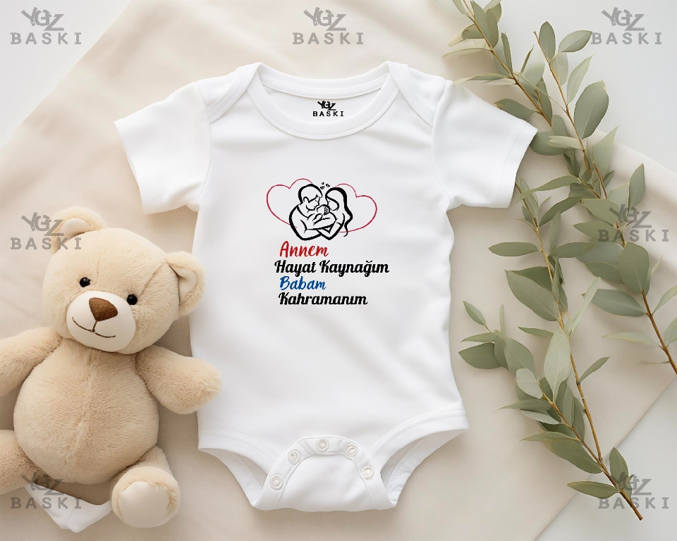 Annem Hayat Kaynağım Babam Kahramanım Baskılı Bebek Zıbını