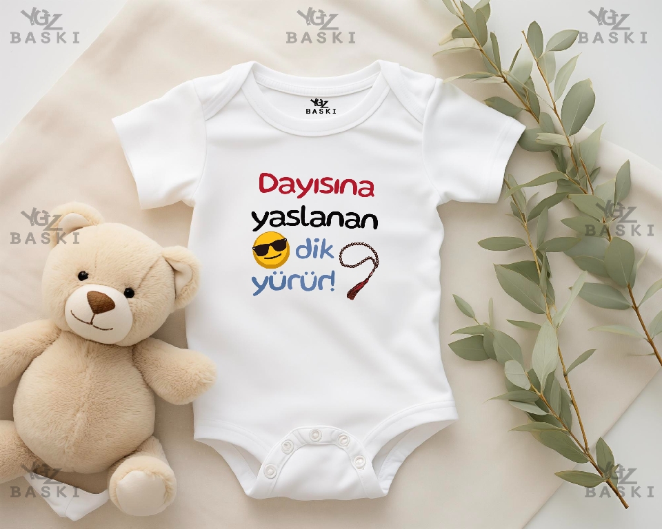 Dayısına Yaslanan Dik Yürür Baskılı Bebek Zıbını 2