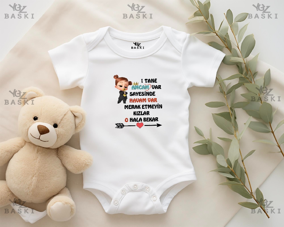 1 Tane Amcam Var Sayesinde Havam Var ( kız figürlü) Baskılı Bebek Zıbını