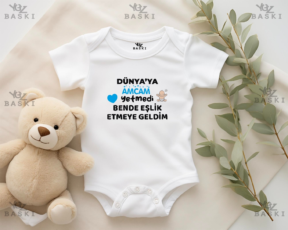Dünya'ya Amcam Yetmedi Bende Eşlik Etmeye Geldim Baskılı Bebek Zıbını