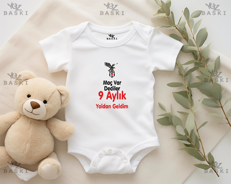 Maç Var Dediler 9 Aylık Yoldan Geldik (BJK) Baskılı Bebek Zıbını