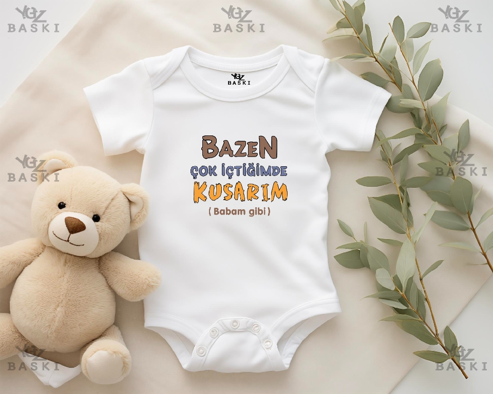Bazen Çok İçtiğimde Kusarım Babam Gibi Baskılı Bebek Zıbını
