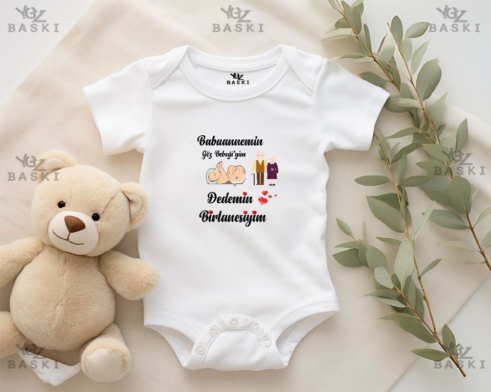Babaannemin Göz Bebeği Dedemin Birtanesiyim Baskılı Bebek Zıbını