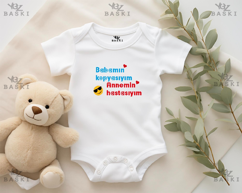Babamın Kopyasıyım Annemin Hastasıyım Baskılı Bebek Zıbını