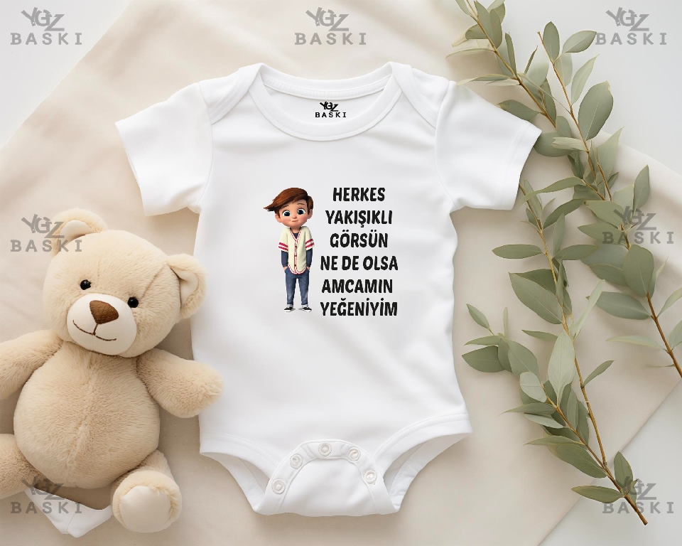 Herkes Yakışıklı Görsün Ne de Olsa Amcamın Yeğeniyim 2 Baskılı Bebek Zıbını