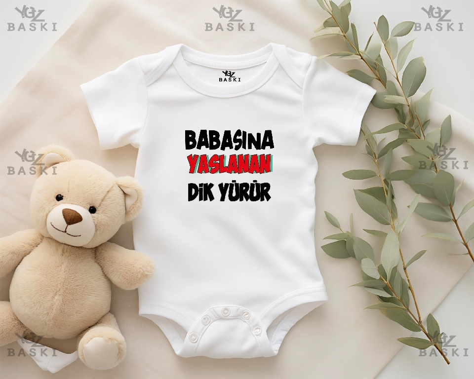 Babasına Yaslanan Dik Yürür Baskılı Bebek Zıbını