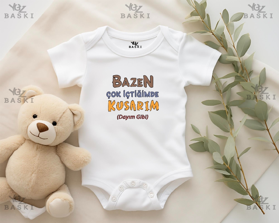 Bazen Çok İçtiğimde Kusarım Dayım Gibi Baskılı Bebek Zıbını