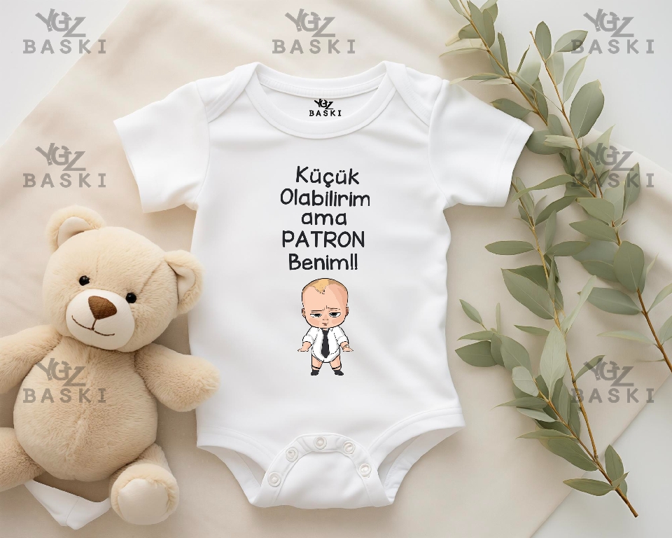 Küçük Olabilirim Ama Patron Benim Baskılı Bebek Zıbını
